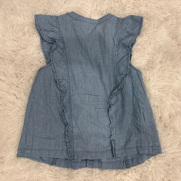 Floral Embroidered Denim Ruffle Top| Size  XXS - Picture 6 of 7